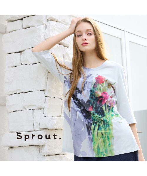Liliane Burty（Lサイズ） / リリアンビューティ カットソー | 【Sprout./M～4L】フラワープリントTシャツ（グレー）