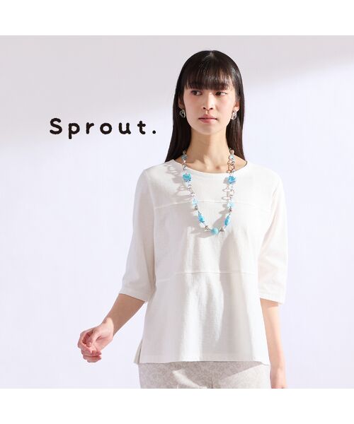 Liliane Burty（Lサイズ） / リリアンビューティ カットソー | 【Sprout./M～4L】綿100％切り替えTシャツ（ホワイト）