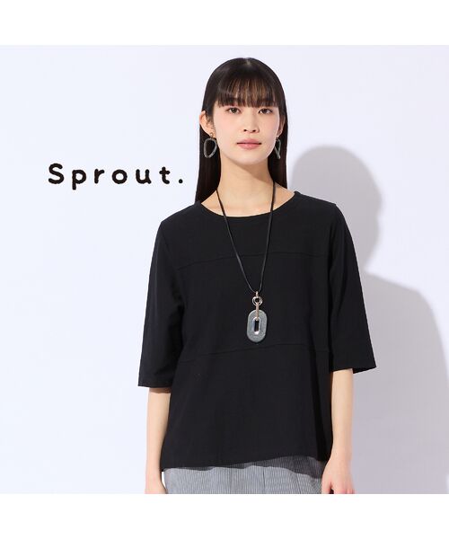 Liliane Burty（Lサイズ） / リリアンビューティ カットソー | 【Sprout./M～4L】綿100％切り替えTシャツ（ブラック）