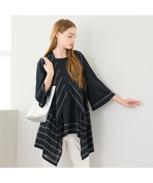 Liliane Burty（Lサイズ） / リリアンビューティ ベスト | 【M～4L・アンサンブル対応】ラメ混ボーダー着流しベスト | 詳細1