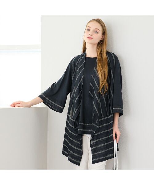 Liliane Burty（Lサイズ） / リリアンビューティ ベスト | 【M～4L・アンサンブル対応】ラメ混ボーダー着流しベスト | 詳細2