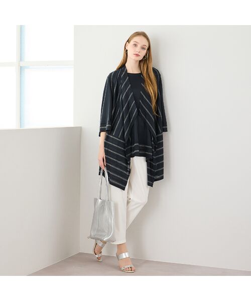 Liliane Burty（Lサイズ） / リリアンビューティ ベスト | 【M～4L・アンサンブル対応】ラメ混ボーダー着流しベスト | 詳細4