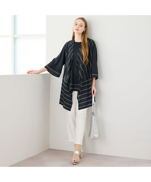 Liliane Burty（Lサイズ） / リリアンビューティ ベスト | 【M～4L・アンサンブル対応】ラメ混ボーダー着流しベスト | 詳細5