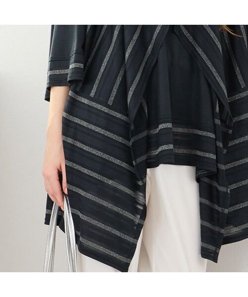 Liliane Burty（Lサイズ） / リリアンビューティ ベスト | 【M～4L・アンサンブル対応】ラメ混ボーダー着流しベスト | 詳細6