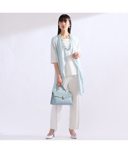 Liliane Burty（Lサイズ） / リリアンビューティ ベスト | 【M～4L・アンサンブル対応】ラメ混ボーダー着流しベスト | 詳細9