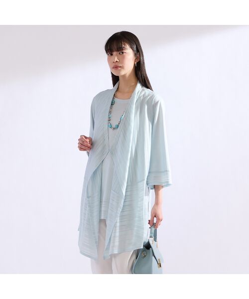 Liliane Burty（Lサイズ） / リリアンビューティ ベスト | 【M～4L・アンサンブル対応】ラメ混ボーダー着流しベスト | 詳細10