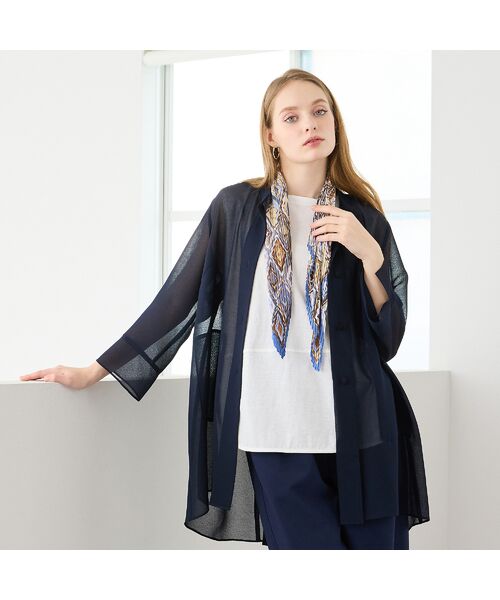 Liliane Burty（Lサイズ） / リリアンビューティ シャツ・ブラウス | 【M～4L】梨地ジョーゼットバックプリーツブラウス | 詳細1