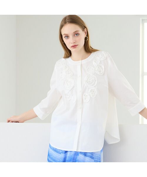 Liliane Burty（Lサイズ） / リリアンビューティ シャツ・ブラウス | 【M～4L】ブロード花モチーフブラウス | 詳細1