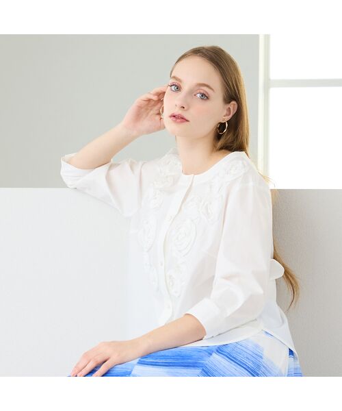 Liliane Burty（Lサイズ） / リリアンビューティ シャツ・ブラウス | 【M～4L】ブロード花モチーフブラウス（ホワイト）
