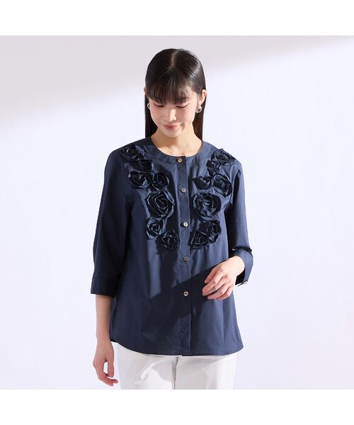 Liliane Burty（Lサイズ） / リリアンビューティ シャツ・ブラウス | 【M～4L】ブロード花モチーフブラウス | 詳細6