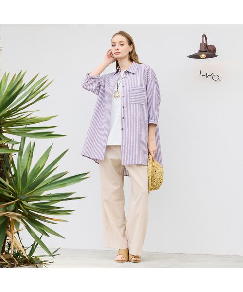 Liliane Burty（Lサイズ） / リリアンビューティ シャツ・ブラウス | 【L～4L対応】サッカーストライプブラウス | 詳細3