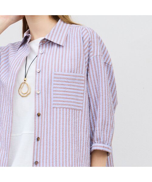 Liliane Burty（Lサイズ） / リリアンビューティ シャツ・ブラウス | 【L～4L対応】サッカーストライプブラウス | 詳細6