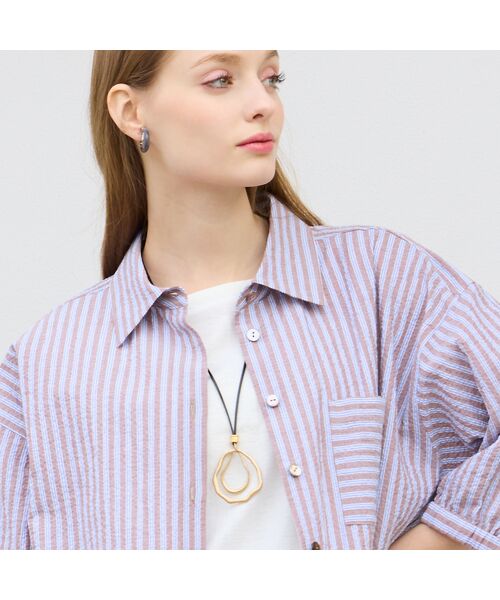 Liliane Burty（Lサイズ） / リリアンビューティ シャツ・ブラウス | 【L～4L対応】サッカーストライプブラウス | 詳細7