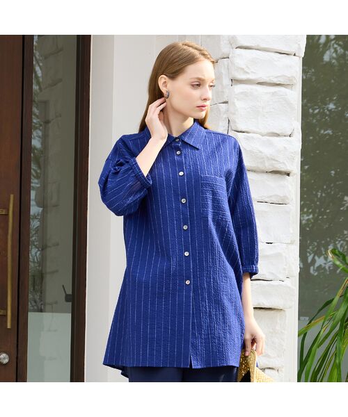 Liliane Burty（Lサイズ） / リリアンビューティ シャツ・ブラウス | 【L～4L対応】サッカーストライプブラウス | 詳細8