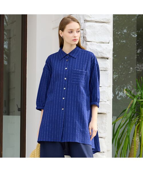 Liliane Burty（Lサイズ） / リリアンビューティ シャツ・ブラウス | 【L～4L対応】サッカーストライプブラウス | 詳細9