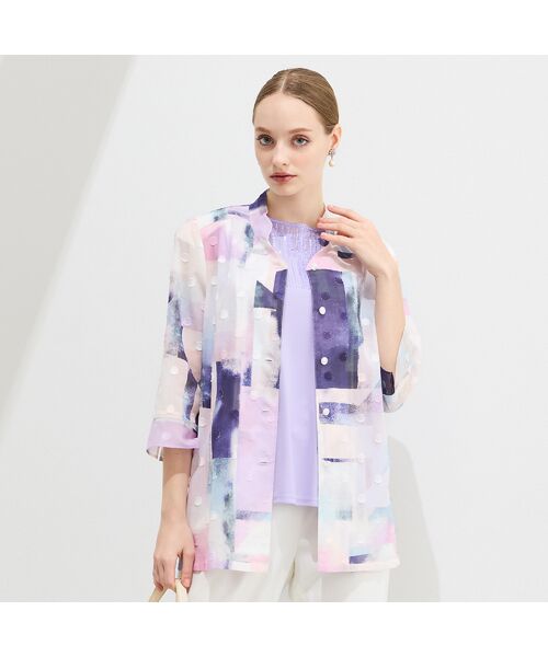 Liliane Burty（Lサイズ） / リリアンビューティ シャツ・ブラウス | 【11～17号】海島綿カットジャカードプリントブラウス | 詳細1