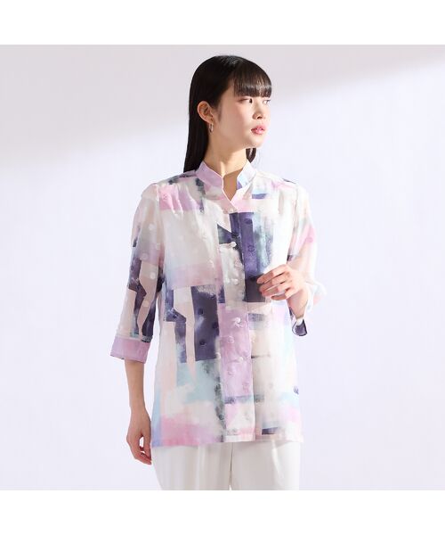 Liliane Burty（Lサイズ） / リリアンビューティ シャツ・ブラウス | 【11～17号】海島綿カットジャカードプリントブラウス | 詳細5