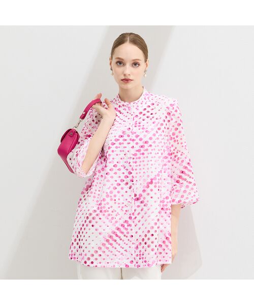 Liliane Burty（Lサイズ） / リリアンビューティ シャツ・ブラウス | 【11～17号】海島綿カットジャカードブラウス | 詳細1