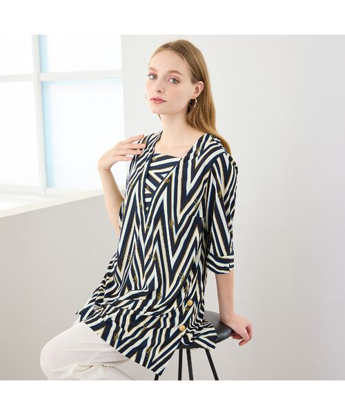 Liliane Burty（Lサイズ） / リリアンビューティ カットソー | 【M～4L】マリンボーダープリントTシャツ | 詳細1