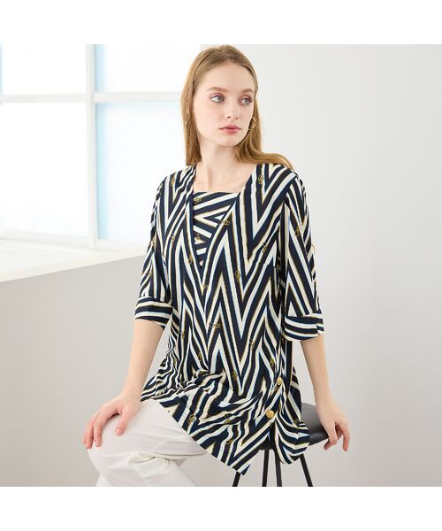 Liliane Burty（Lサイズ） / リリアンビューティ カットソー | 【M～4L】マリンボーダープリントTシャツ | 詳細2