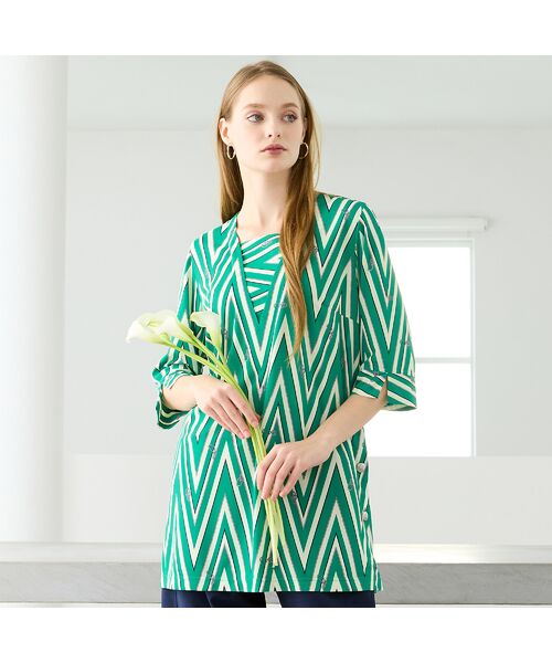 Liliane Burty（Lサイズ） / リリアンビューティ カットソー | 【M～4L】マリンボーダープリントTシャツ（グリーン）