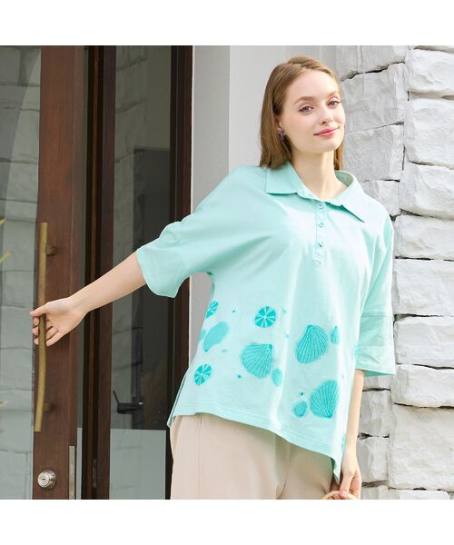 Liliane Burty（Lサイズ） / リリアンビューティ カットソー | 【L～4L対応】シェルジャカードポロシャツ | 詳細6