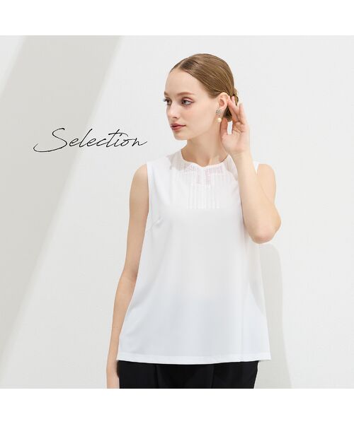 Liliane Burty（Lサイズ） / リリアンビューティ カットソー | 【M～4L】洗えるスパンコールビーズ　刺繍タンクトップ（ホワイト）