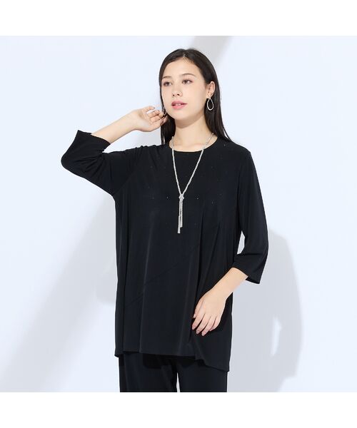 Liliane Burty(Lサイズ) / リリアンビューティ カットソー | 【M~4L/セットアップ可】ドレープカットソーラインストーンTシャツ | 詳細1