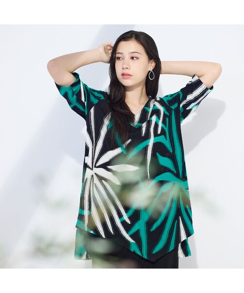 Liliane Burty(Lサイズ) / リリアンビューティ カットソー | 【M~4L】リーフバックカットジャカードTシャツ | 詳細4