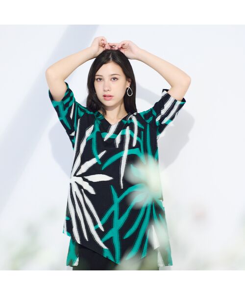 Liliane Burty(Lサイズ) / リリアンビューティ カットソー | 【M~4L】リーフバックカットジャカードTシャツ | 詳細5