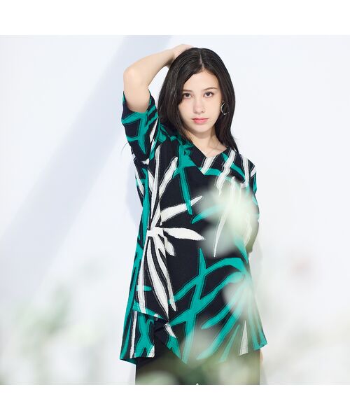 Liliane Burty(Lサイズ) / リリアンビューティ カットソー | 【M~4L】リーフバックカットジャカードTシャツ | 詳細6