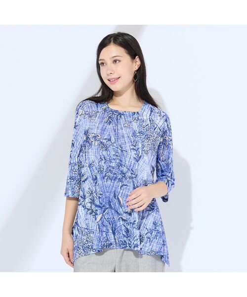 Liliane Burty（Lサイズ） / リリアンビューティ カットソー | 【M～4L】カノコプリントメッシュTシャツ（ブルー）