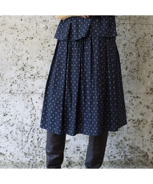 セール】 【S・Mサイズ】小紋プリントサテン オールゴムスカート 
