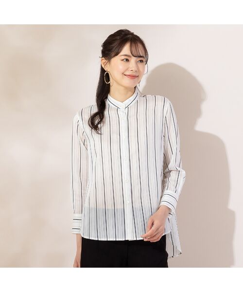 Liliane Burty ECLAT(Sサイズ)/リリアンビューティ エクラ 【S・Mサイズ】シアージャカードストライプ ブラウス ホワイト S Liliane Burty ECLAT(Sサイズ)/リリアンビューティ エクラ 【S・Mサイズ】シアージャカードストライプ ブラウス ホワイト S