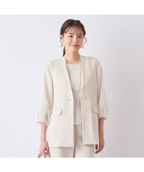Liliane Burty ECLAT(Sサイズ)/リリアンビューティ エクラ 【セットアップ対応/S・Mサイズ】ウォッシャブルブッチャー Vネックジレ ライトベージュ M Liliane Burty ECLAT(Sサイズ)/リリアンビューティ エクラ 【セットアップ対応/S・Mサイズ】ウォッシャブルブッチャー Vネックジレ ライトベージュ M