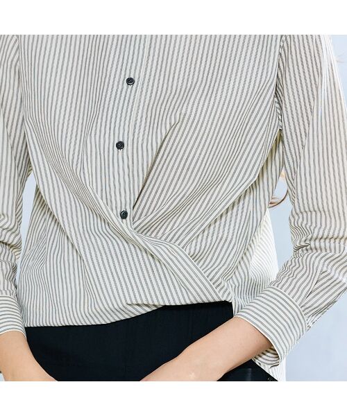 Liliane Burty ECLAT（Sサイズ） / リリアンビューティ エクラ シャツ・ブラウス | 【S・Mサイズ】FABRICA　綿ストライプバンドカラーブラウス | 詳細11