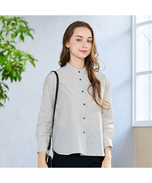 Liliane Burty ECLAT（Sサイズ） / リリアンビューティ エクラ シャツ・ブラウス | 【S・Mサイズ】FABRICA　綿ストライプバンドカラーブラウス | 詳細2