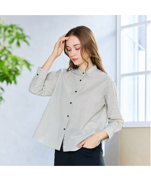 Liliane Burty ECLAT（Sサイズ） / リリアンビューティ エクラ シャツ・ブラウス | 【S・Mサイズ】FABRICA　綿ストライプバンドカラーブラウス | 詳細3