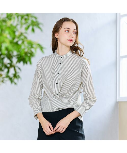 Liliane Burty ECLAT（Sサイズ） / リリアンビューティ エクラ シャツ・ブラウス | 【S・Mサイズ】FABRICA　綿ストライプバンドカラーブラウス | 詳細6