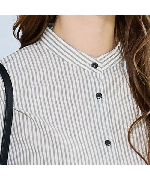 Liliane Burty ECLAT（Sサイズ） / リリアンビューティ エクラ シャツ・ブラウス | 【S・Mサイズ】FABRICA　綿ストライプバンドカラーブラウス | 詳細9