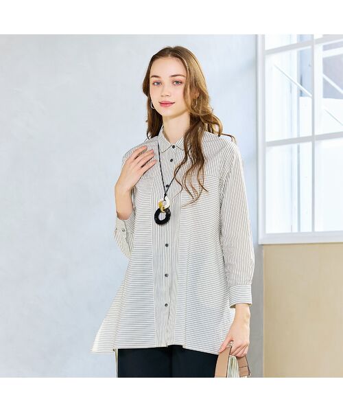 Liliane Burty ECLAT（Sサイズ） / リリアンビューティ エクラ シャツ・ブラウス | 【S・Mサイズ】FABRICA　綿ストライプロングブラウス | 詳細1