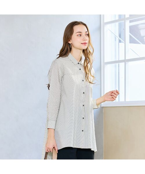 Liliane Burty ECLAT（Sサイズ） / リリアンビューティ エクラ シャツ・ブラウス | 【S・Mサイズ】FABRICA　綿ストライプロングブラウス | 詳細2
