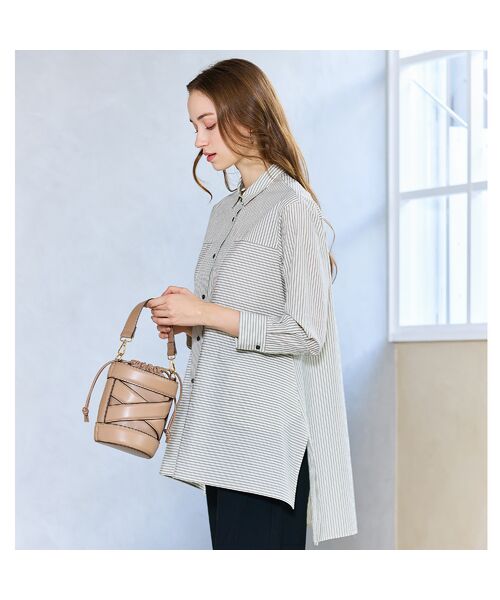 Liliane Burty ECLAT（Sサイズ） / リリアンビューティ エクラ シャツ・ブラウス | 【S・Mサイズ】FABRICA　綿ストライプロングブラウス | 詳細3