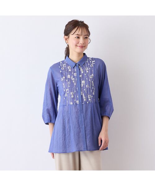 Leh レー ★カシミール刺繍リネンブラウス　麻100%　プルオーバー セール】 【S・Mサイズ】綿麻ワッシャー刺繍ブラウス （シャツ