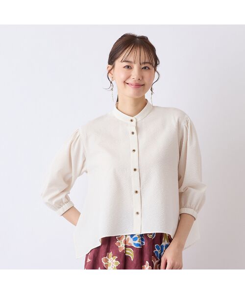 Liliane Burty ECLAT(Sサイズ)/リリアンビューティ エクラ 【S・Mサイズ】ウォッシャブルギンガムチェックサッカーブラウス オフ M Liliane Burty ECLAT(Sサイズ)/リリアンビューティ エクラ 【S・Mサイズ】ウォッシャブルギンガムチェックサッカーブラウス オフ M