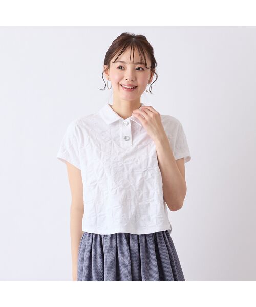 Liliane Burty ECLAT（Sサイズ） / リリアンビューティ エクラ 【S・Mサイズ】綿天竺×リブ使い　Tシャツ セール】 【S・Mサイズ】ウォッシャブル綿ジャカードTシャツ