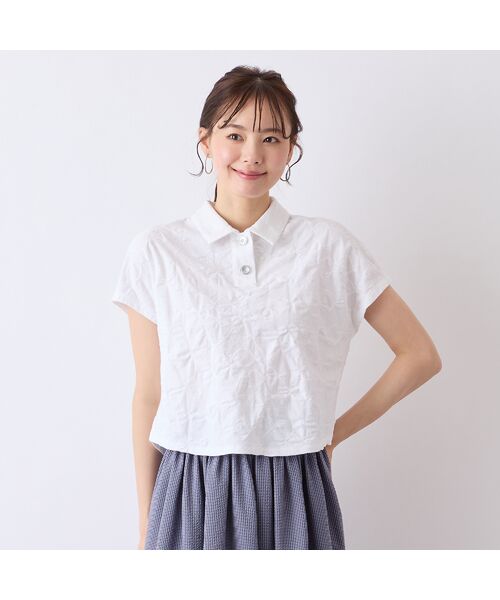 Liliane Burty ECLAT(Sサイズ)/リリアンビューティ エクラ 【S・Mサイズ】ウォッシャブル綿ジャカードTシャツ ホワイト M Liliane Burty ECLAT(Sサイズ)/リリアンビューティ エクラ 【S・Mサイズ】ウォッシャブル綿ジャカードTシャツ ホワイト M
