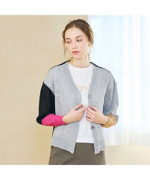 Liliane Burty ECLAT（Sサイズ） / リリアンビューティ エクラ カーディガン・ボレロ | 【Charme par Eclat】ウォッシャブル　バイカラーニットカーディガン | 詳細1