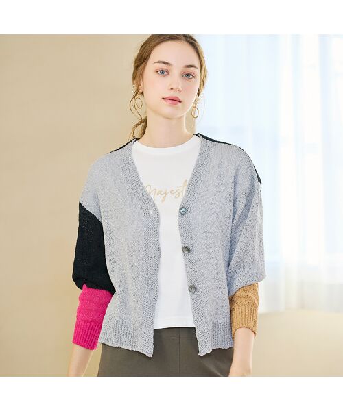 Liliane Burty ECLAT（Sサイズ） / リリアンビューティ エクラ カーディガン・ボレロ | 【Charme par Eclat】ウォッシャブル　バイカラーニットカーディガン | 詳細2