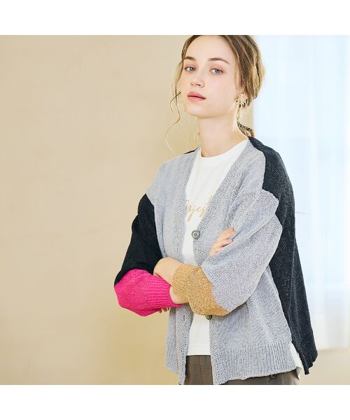 Liliane Burty ECLAT（Sサイズ） / リリアンビューティ エクラ カーディガン・ボレロ | 【Charme par Eclat】ウォッシャブル　バイカラーニットカーディガン | 詳細3